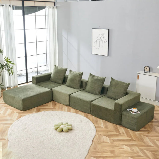 4-Seat Modular Corduroy Fabric Sofa Sectional With Chaise - Omega Lifestyles