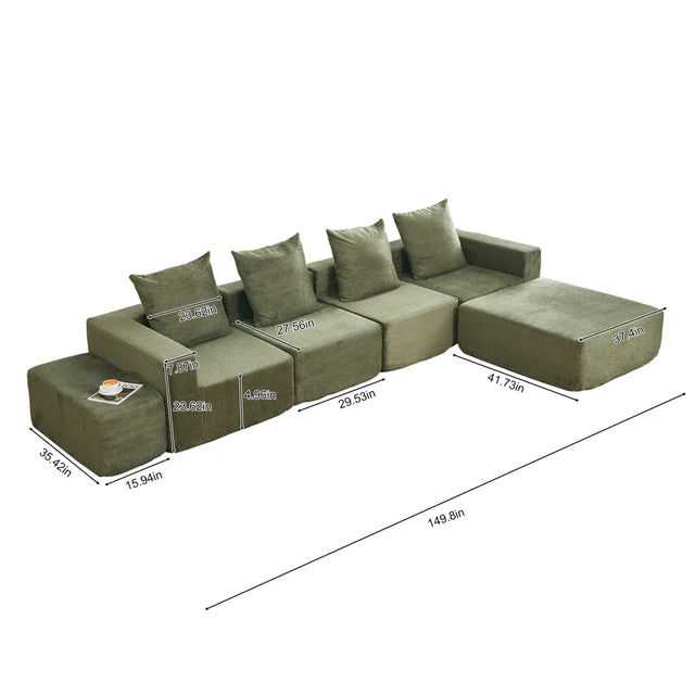 4-Seat Modular Corduroy Fabric Sofa Sectional With Chaise - Omega Lifestyles