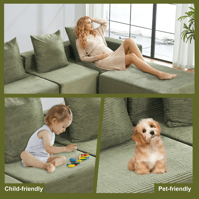 4-Seat Modular Corduroy Fabric Sofa Sectional With Chaise - Omega Lifestyles