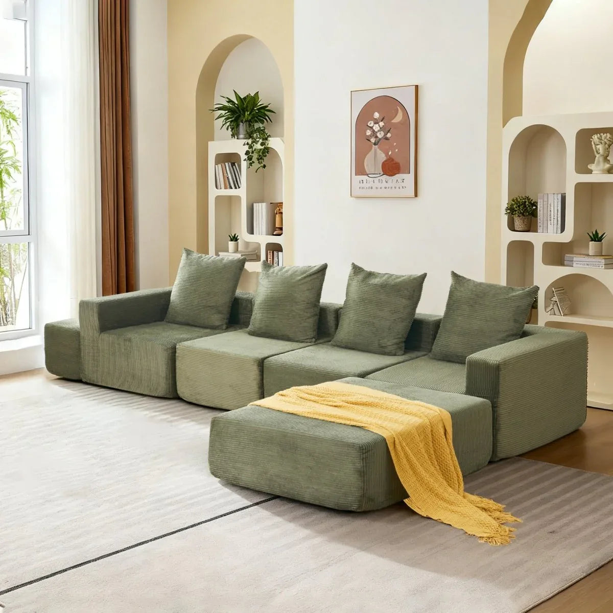 4-Seat Modular Corduroy Fabric Sofa Sectional With Chaise - Omega Lifestyles
