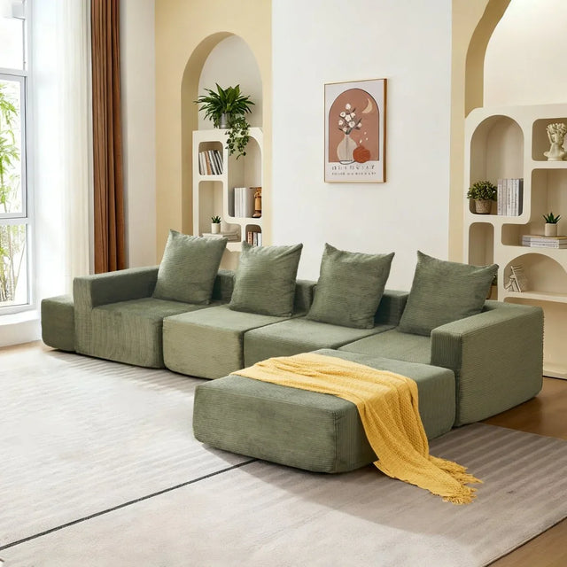 4-Seat Modular Corduroy Fabric Sofa Sectional With Chaise - Omega Lifestyles