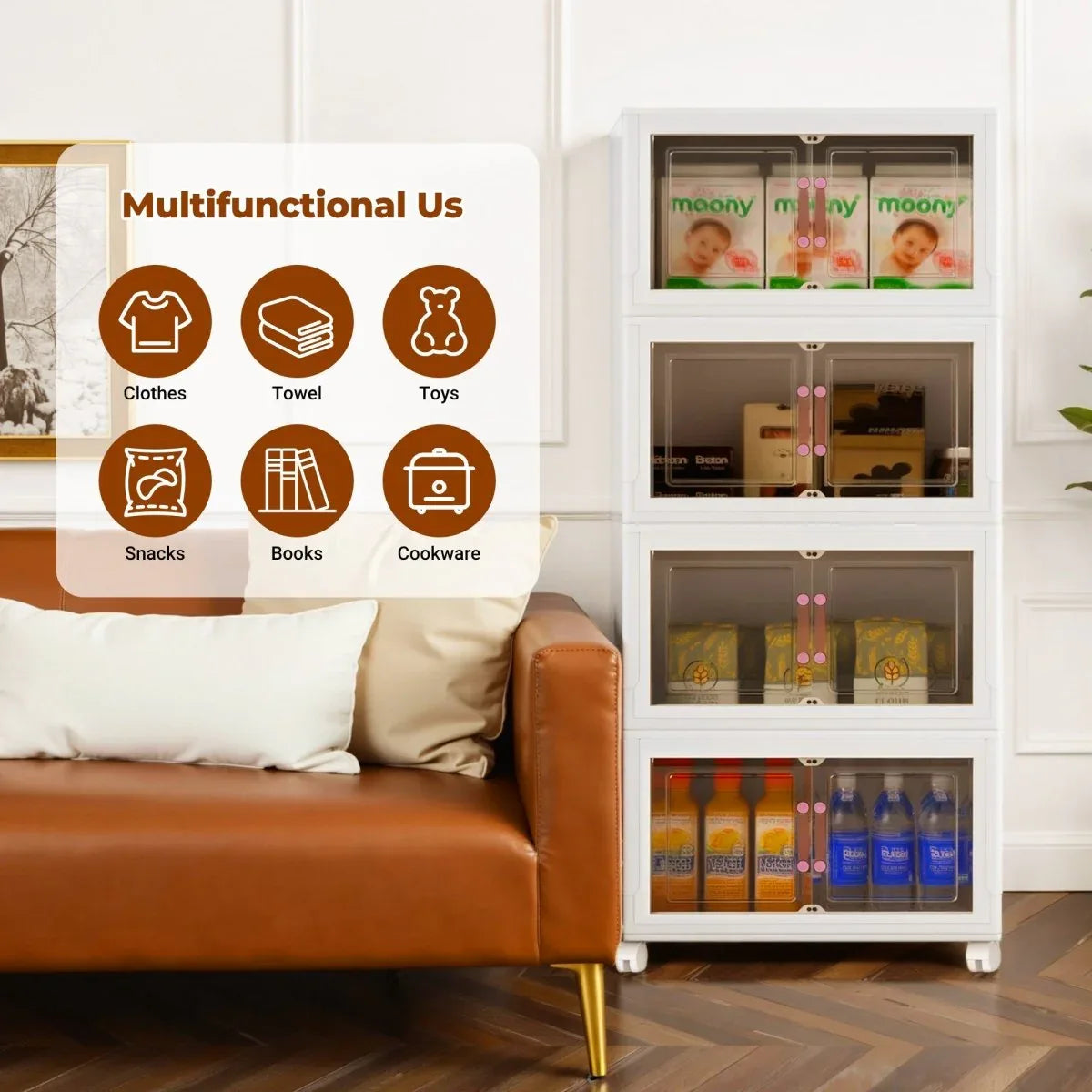 4-Tier Foldable Heavy-Duty PP Plastic Storage Cabinet - Omega Lifestyles