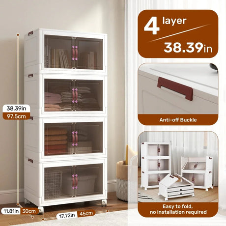 4-Tier Foldable Heavy-Duty PP Plastic Storage Cabinet - Omega Lifestyles
