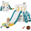 5 - in - 1 Toddler Slide Playset With Basketball Hoop Climber - Driftwood - Omega Lifestyles