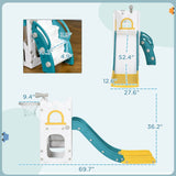 5 - in - 1 Toddler Slide Playset With Basketball Hoop Climber - Driftwood - Omega Lifestyles