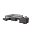 5 - Person Brown HDPE Wicker Patio Seating Set With Cushions - Driftwood - Omega Lifestyles