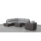 5 - Person Brown HDPE Wicker Patio Seating Set With Cushions - Driftwood - Omega Lifestyles