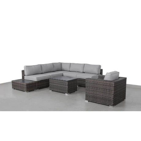 5 - Person Brown HDPE Wicker Patio Seating Set With Cushions - Driftwood - Omega Lifestyles
