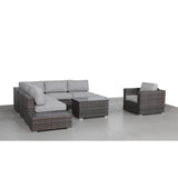 5 - Person Brown HDPE Wicker Patio Seating Set With Cushions - Driftwood - Omega Lifestyles