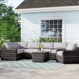 5 - Piece All - Weather Wicker Sectional Seating Group With Cushions - Driftwood - Omega Lifestyles