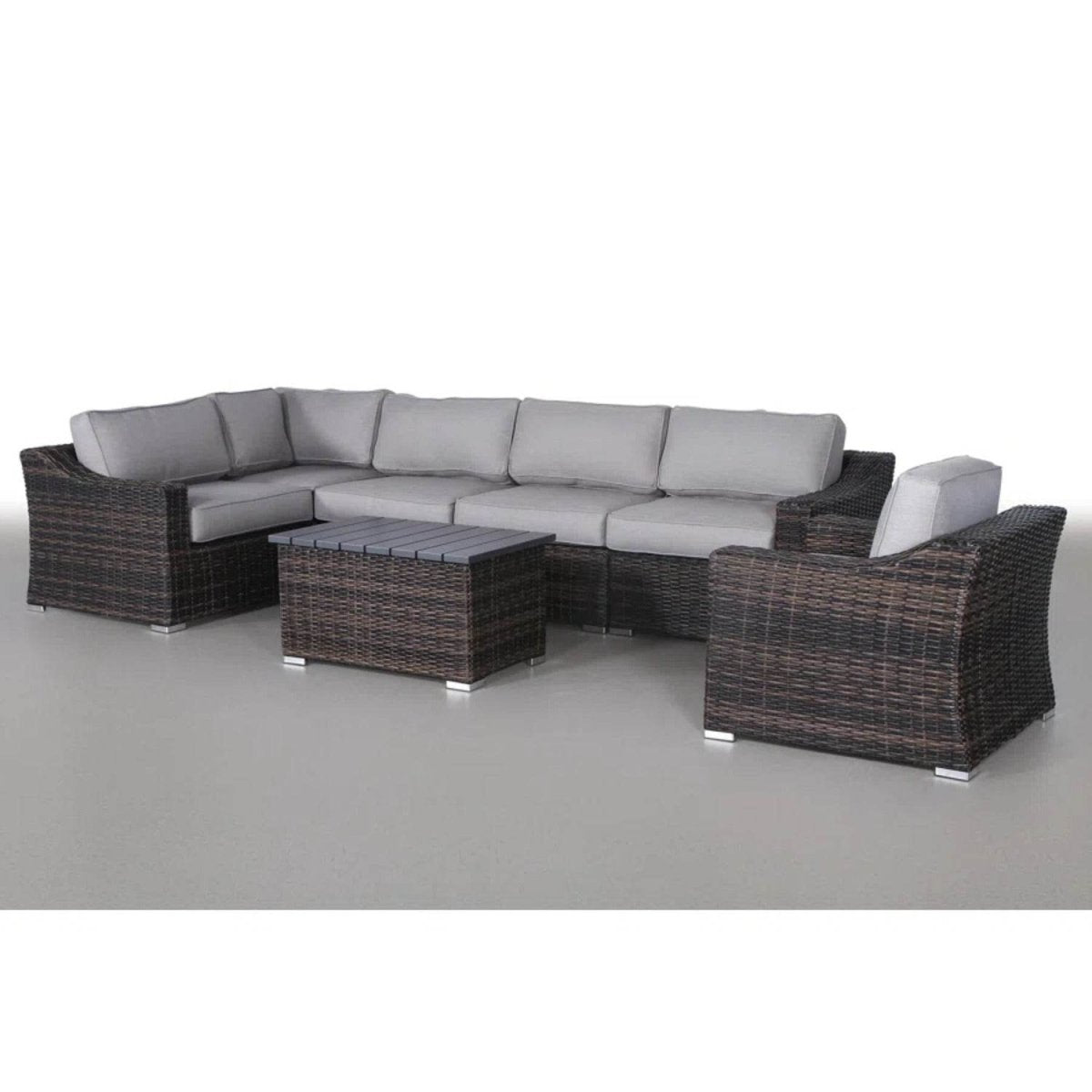 5 - Piece All - Weather Wicker Sectional Seating Group With Cushions - Driftwood - Omega Lifestyles