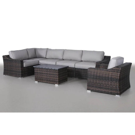 5 - Piece All - Weather Wicker Sectional Seating Group With Cushions - Driftwood - Omega Lifestyles