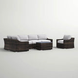 5 - Piece All - Weather Wicker Sectional Seating Group With Cushions - Driftwood - Omega Lifestyles