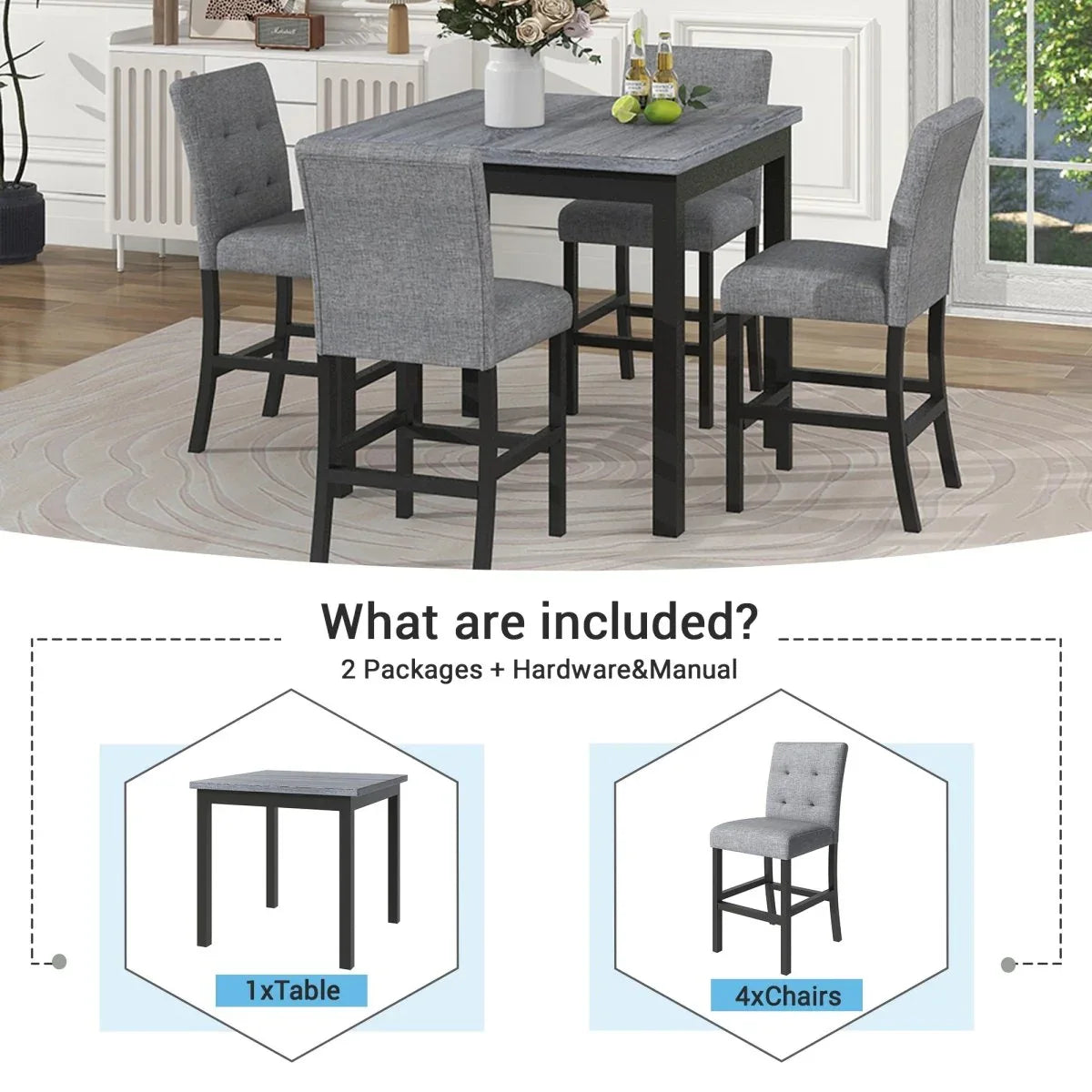 5-Piece Counter Height Solid Wood Dining Set - Omega Lifestyles
