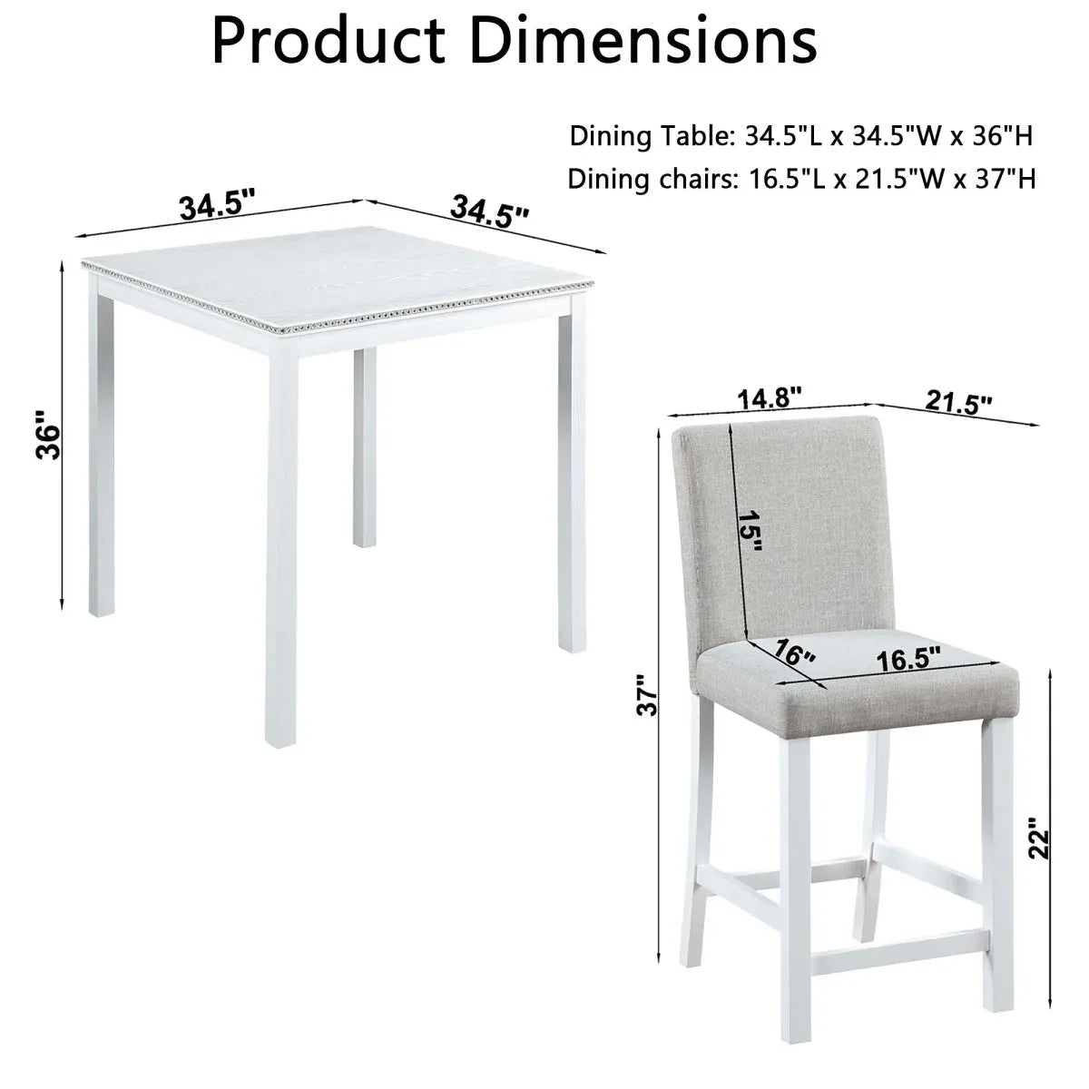 5-Piece Counter Height Square Wooden Dining Table Set - Omega Lifestyles