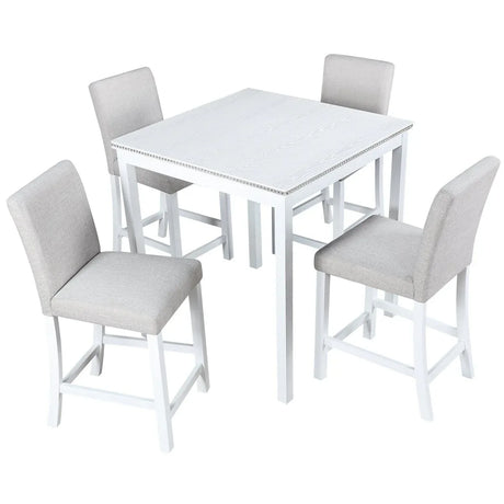 5-Piece Counter Height Square Wooden Dining Table Set - Omega Lifestyles