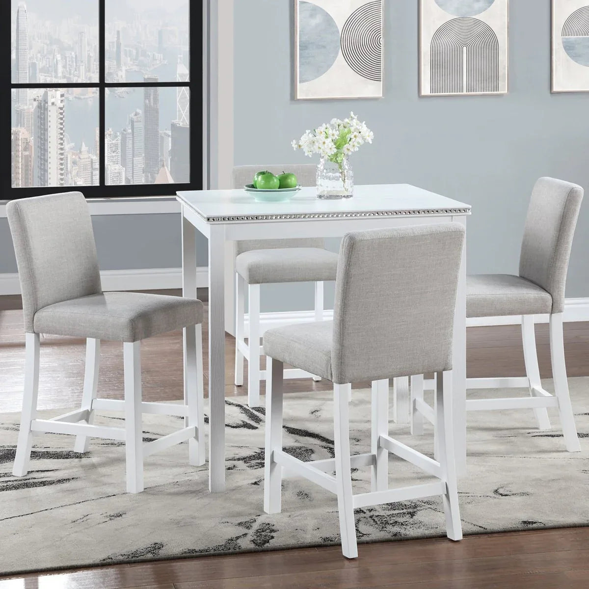5-Piece Counter Height Square Wooden Dining Table Set - Omega Lifestyles