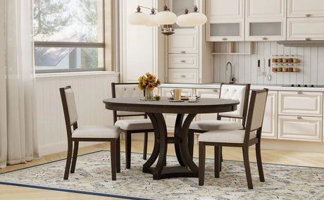 5-Piece Extendable Round Dining Table Set With Upholstered Chairs - Omega Lifestyles