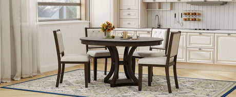 5-Piece Extendable Round Dining Table Set With Upholstered Chairs - Omega Lifestyles