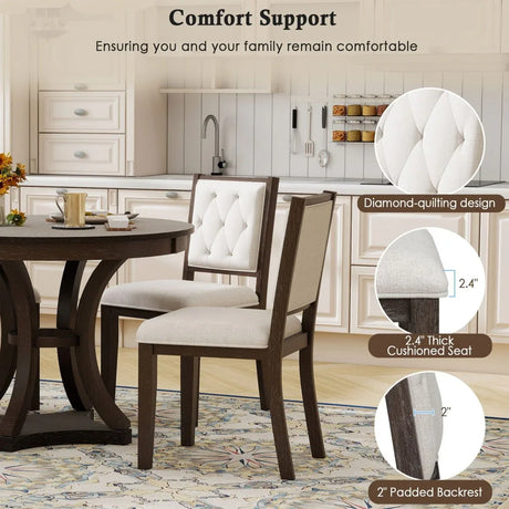 5-Piece Extendable Round Dining Table Set With Upholstered Chairs - Omega Lifestyles