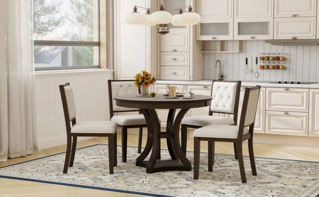 5-Piece Extendable Round Dining Table Set With Upholstered Chairs - Omega Lifestyles
