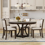 5-Piece Extendable Round Dining Table Set With Upholstered Chairs - Omega Lifestyles