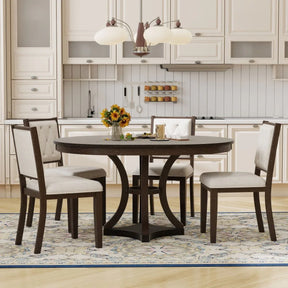 5-Piece Extendable Round Dining Table Set With Upholstered Chairs - Omega Lifestyles