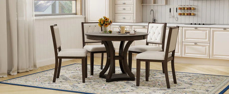 5-Piece Extendable Round Dining Table Set With Upholstered Chairs - Omega Lifestyles