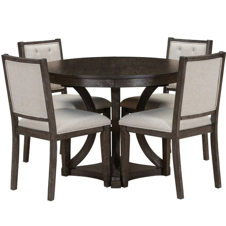 5-Piece Extendable Round Dining Table Set With Upholstered Chairs - Omega Lifestyles