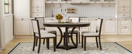5-Piece Extendable Round Dining Table Set With Upholstered Chairs - Omega Lifestyles