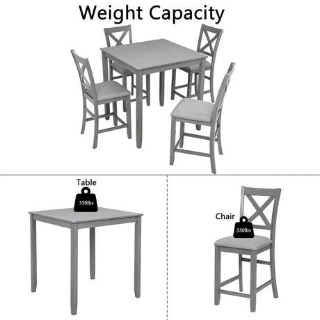 5-Piece Gray Acacia Wood Counter Height Dining Set - Omega Lifestyles