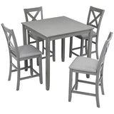5-Piece Gray Acacia Wood Counter Height Dining Set - Omega Lifestyles