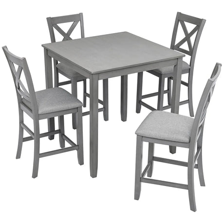 5-Piece Gray Acacia Wood Counter Height Dining Set - Omega Lifestyles