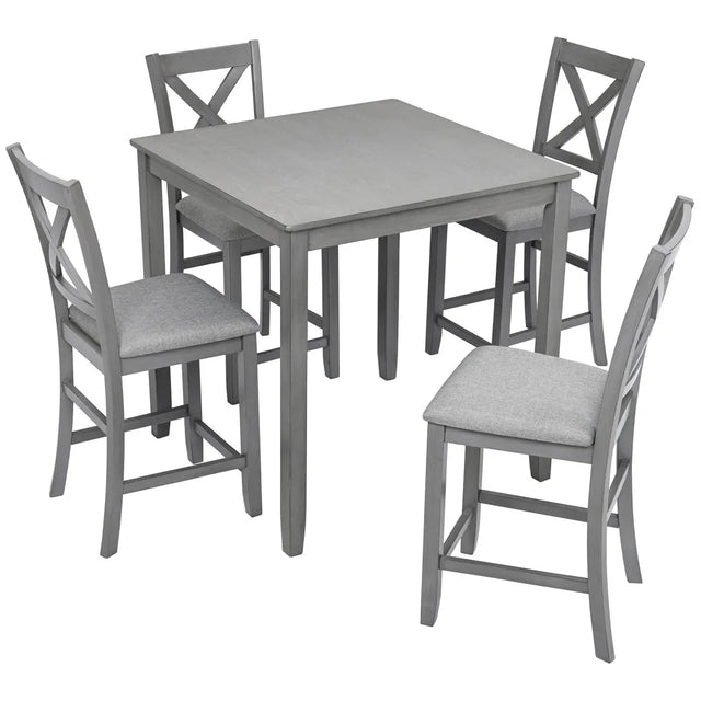 5-Piece Gray Acacia Wood Counter Height Dining Set - Omega Lifestyles