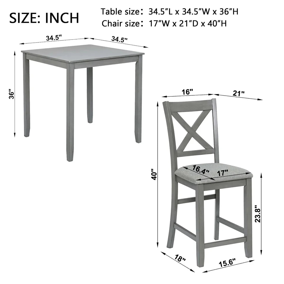 5-Piece Gray Acacia Wood Counter Height Dining Set - Omega Lifestyles