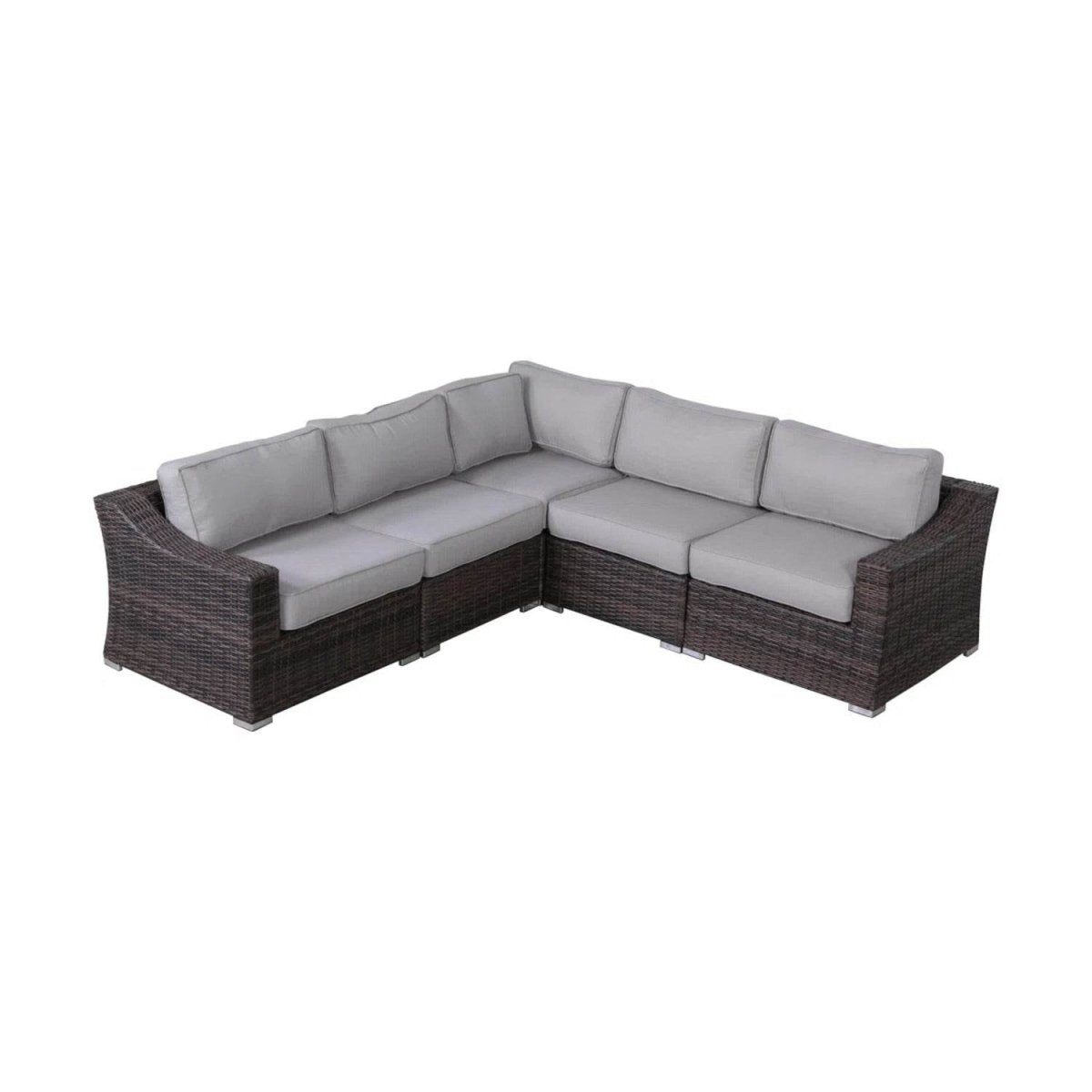 5 - Piece Modern Rattan Wicker Sectional Patio Set With Cushions - Driftwood - Omega Lifestyles