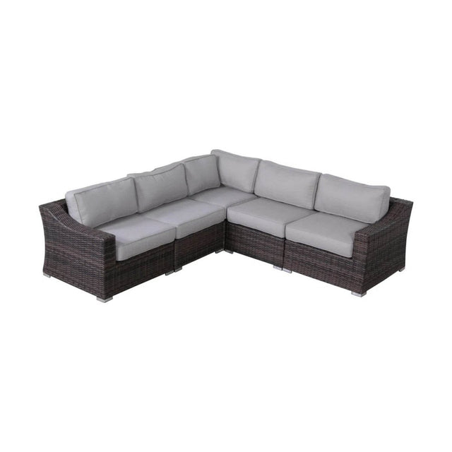 5 - Piece Modern Rattan Wicker Sectional Patio Set With Cushions - Driftwood - Omega Lifestyles