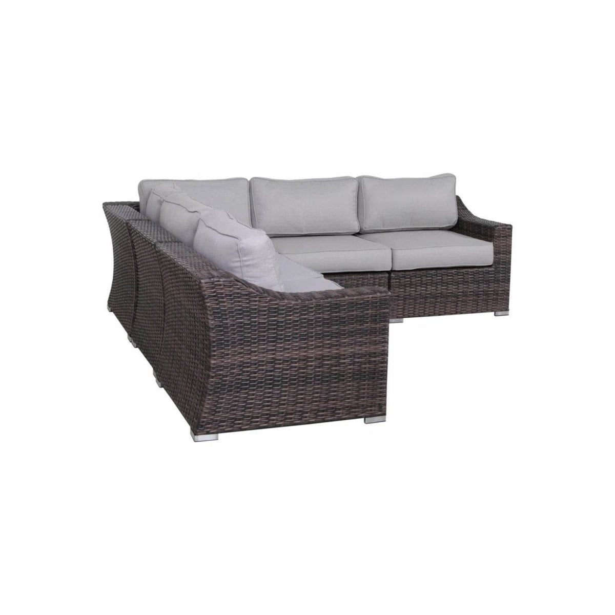 5 - Piece Modern Rattan Wicker Sectional Patio Set With Cushions - Driftwood - Omega Lifestyles
