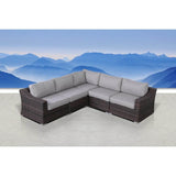 5 - Piece Modern Rattan Wicker Sectional Patio Set With Cushions - Driftwood - Omega Lifestyles