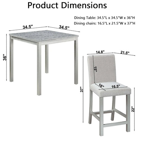 5-Piece Solid Wood Counter Height Dining Table Set With Upholstered Chairs - Omega Lifestyles