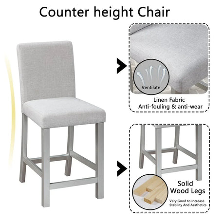 5-Piece Solid Wood Counter Height Dining Table Set With Upholstered Chairs - Omega Lifestyles