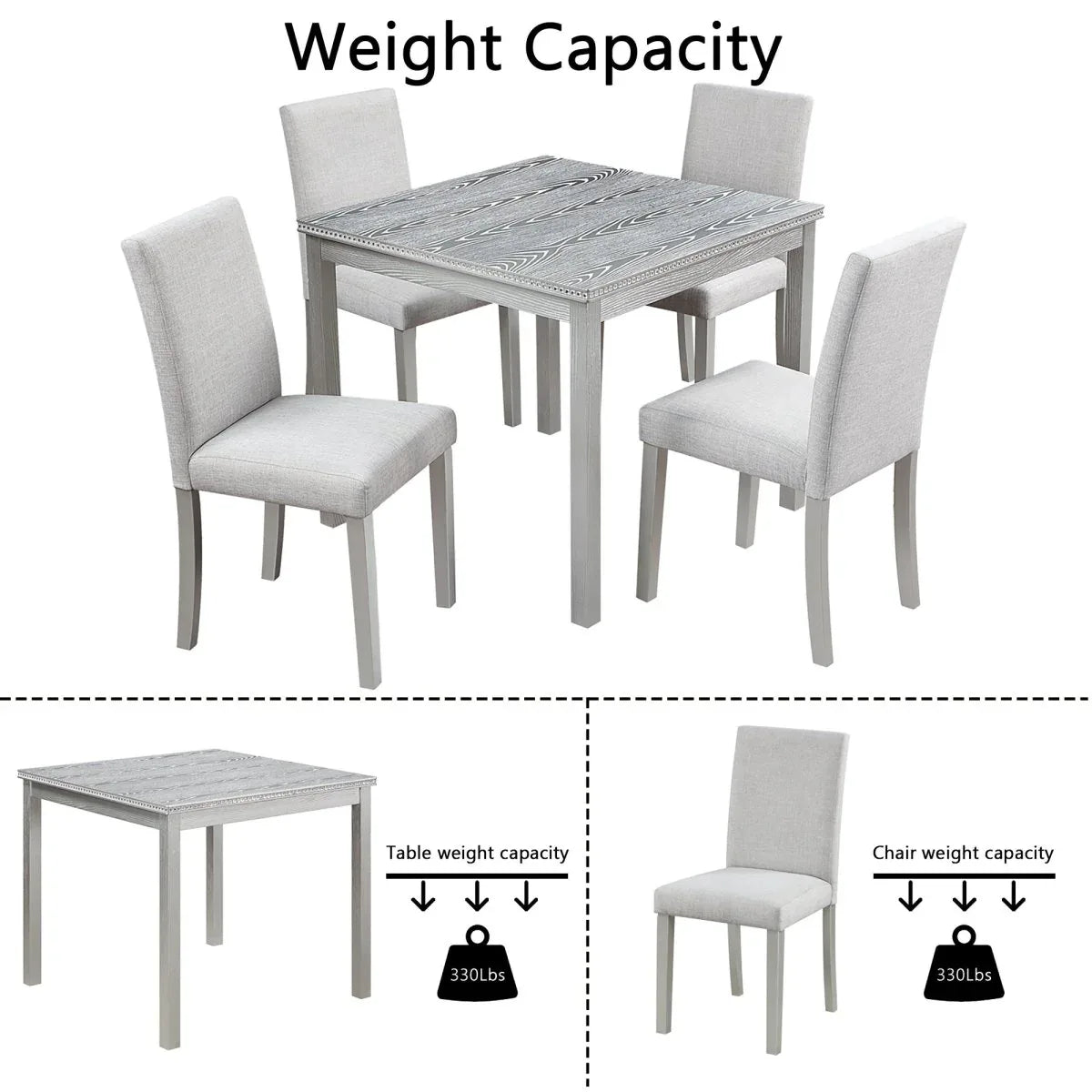 5-Piece Solid Wood MDF Square Dining Table Set With Upholstered Chairs - Omega Lifestyles