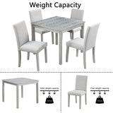 5-Piece Solid Wood MDF Square Dining Table Set With Upholstered Chairs - Omega Lifestyles