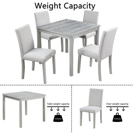 5-Piece Solid Wood MDF Square Dining Table Set With Upholstered Chairs - Omega Lifestyles