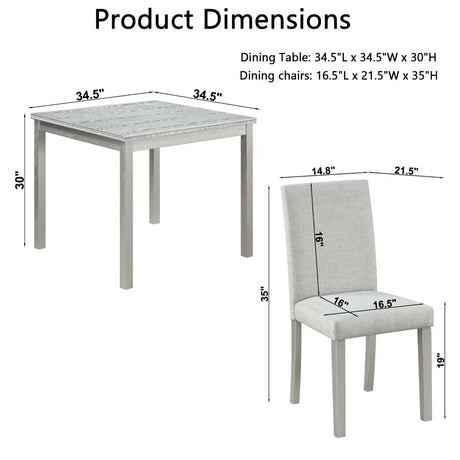 5-Piece Solid Wood MDF Square Dining Table Set With Upholstered Chairs - Omega Lifestyles