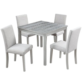 5-Piece Solid Wood MDF Square Dining Table Set With Upholstered Chairs - Omega Lifestyles