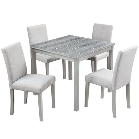 5-Piece Solid Wood MDF Square Dining Table Set With Upholstered Chairs - Omega Lifestyles