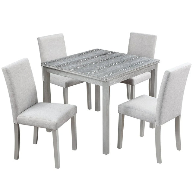5-Piece Solid Wood MDF Square Dining Table Set With Upholstered Chairs - Omega Lifestyles