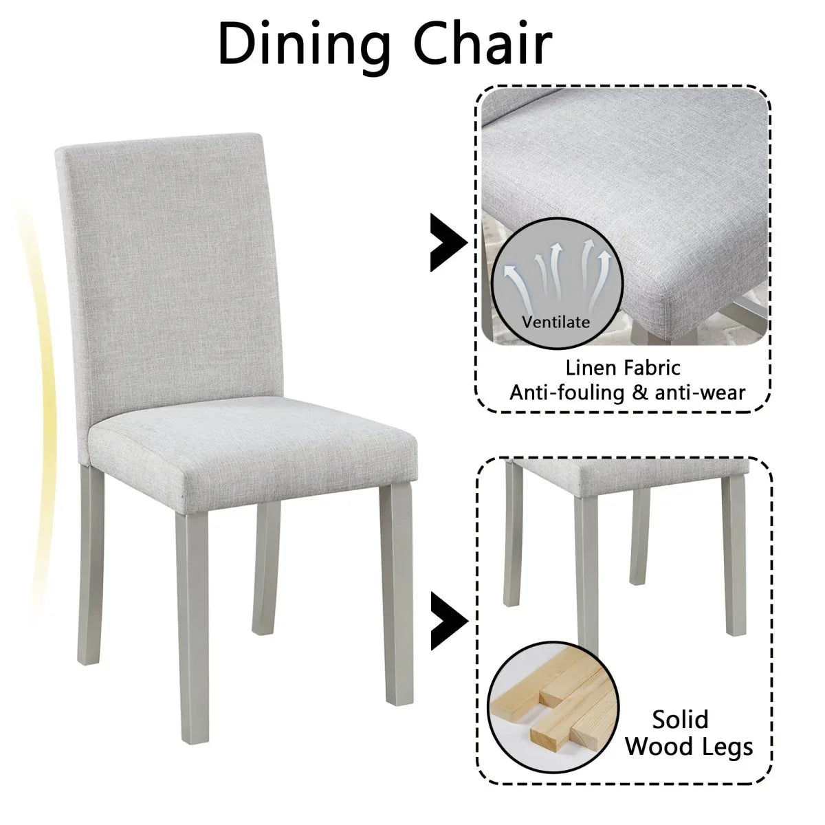 5-Piece Solid Wood MDF Square Dining Table Set With Upholstered Chairs - Omega Lifestyles