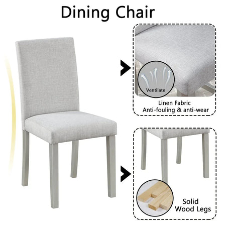 5-Piece Solid Wood MDF Square Dining Table Set With Upholstered Chairs - Omega Lifestyles